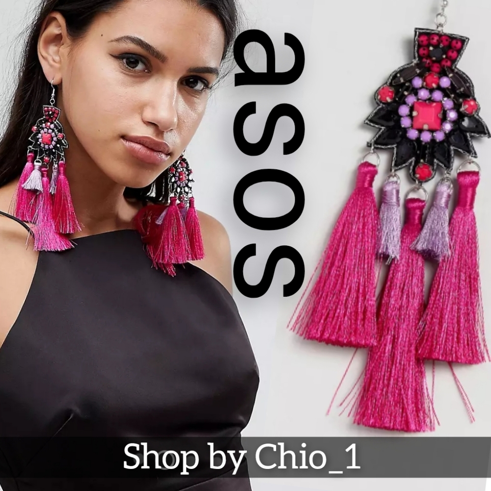 ASOS Statement Embroidered StoneTassel Earrings